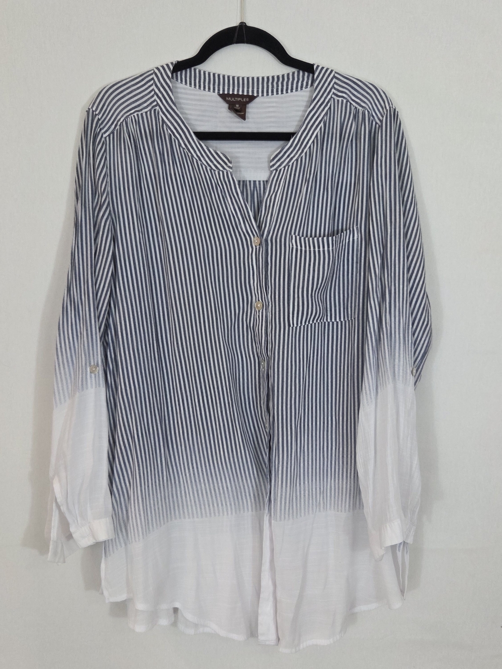 Multiples Navy and White Vertical-Stripe Button-Front Shirt